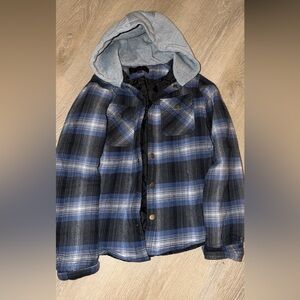 Blue and Gray Plaid Hooded Jacket